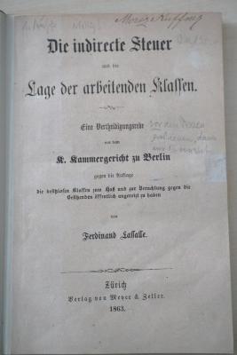 1971 A 1575 (Slg. Sozialistica): Die indirecte Steuer und die Lage der arbeitenden Klassen : Eine Verteidigungsrede (1863)