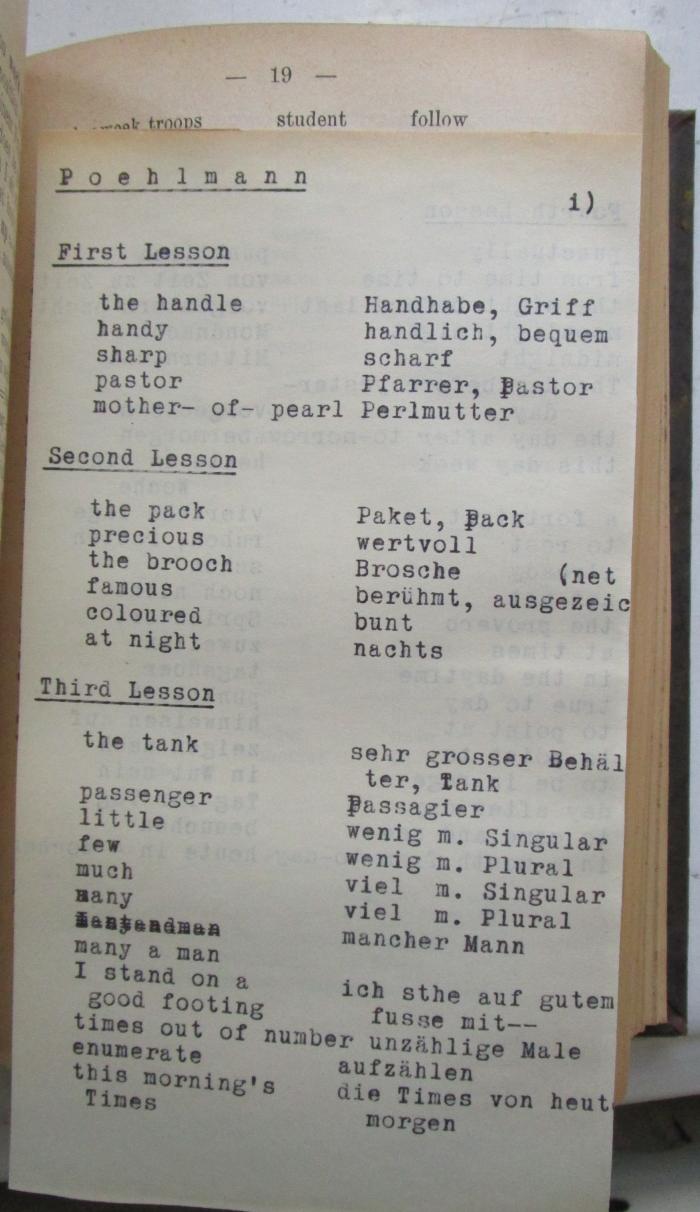 Sf 97 2.Ex.: Englisch leicht gemacht ([1910]);- (unbekannt), Papier: ; 'Poehlmann
i)
First Lesson
[...]'. 