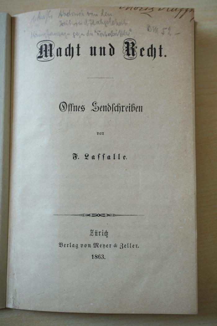 1971 A 1573 (Slg. Sozialistica): Macht und Recht. Offnes Sendschreiben (1863)