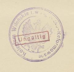 - (Kolegium Wileńskie Ewangielicko-Reformowane), Stempel: Name; 'Kolegium Wileńskie Ewangielicko-Reformowane'. 