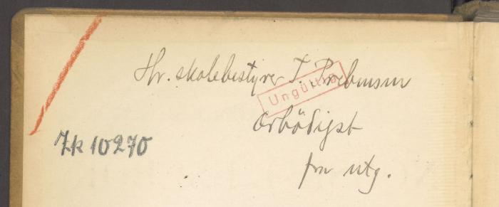 -, Von Hand: Widmung; 'Hr. T. Prebensen orbödigst fra[?] ntg.'
