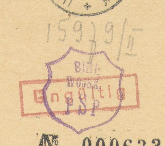-, Stempel: Name; '15979/II BIBL. WOJSK. PSP
 Rp 256/38 BIBL. WOJSK. PSP'