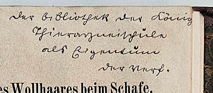 - (Bibliothek der Königlichen Thierarznei Schule), Von Hand: Widmung; 'der Bibliothek der König. Thierarzneischule als Eigentum 
der Verf.'. 