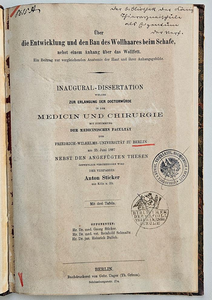 Über die Entwicklung und den Bau des Wollhaares beim Schaf, nebst einem Anhang über das Wollfett.
Ein Beitrag zur vergleichenden Anatomie der Haut und ihrer Anhangsgebilde. (1887)