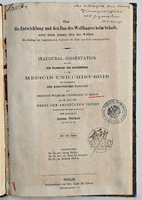  Über die Entwicklung und den Bau des Wollhaares beim Schaf, nebst einem Anhang über das Wollfett.
Ein Beitrag zur vergleichenden Anatomie der Haut und ihrer Anhangsgebilde. (1887)