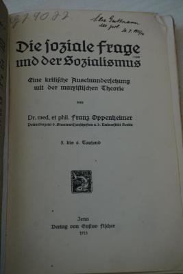 1913 B 4839/1 (Slg. Sozialistica): Die soziale Frage und soziale Sozialismus : Eine kritische Auseinandersetzung mit der marxistischen Theorie (1913)