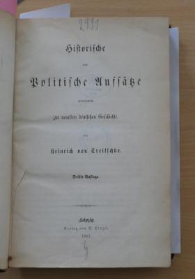 07 08 4969 : Historische und Politische Aufsätze vornehmlich zur neuesten deutschen Geschichte (1867)