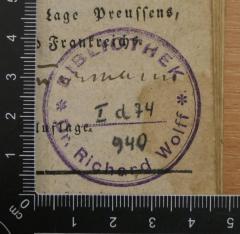 - (Wolff, Richard Dr. ), Stempel: Name; 'Bibliothek Dr. Richard Wolff'. 