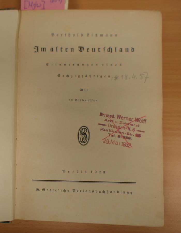 23269 : Im alten Deutschland : Erinnerungen eines Sechzigjährigen (1923)
