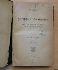 1-Rara 49 759/1 : Geschichte des Preußischen Staatswesens : vom Tode Friedrich des Großen bis zu den Freiheitskriegen (1880)