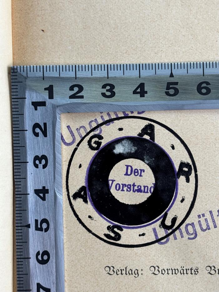 - (ARUSAG GmbH), Stempel: Berufsangabe/Titel/Branche; 'ARUSAG 
Der Vorstand'.  (Prototyp)