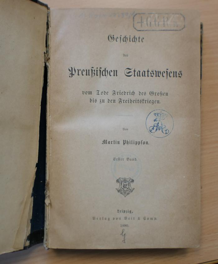 1-Rara 49 759/1 : Geschichte des Preußischen Staatswesens : vom Tode Friedrich des Großen bis zu den Freiheitskriegen (1880)