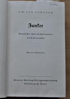 53/812 : Junker : Preußischer Adel im Jahrhundert des Liberalismus (1939)