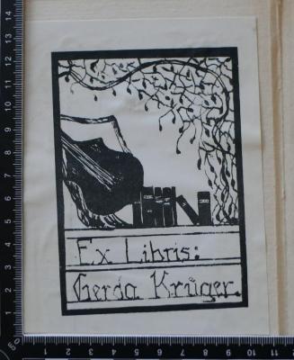 -, Etikett: Exlibris; 'Ex Libris:
Gerda Krüger.'