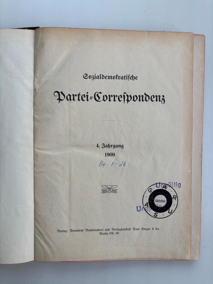 SH 3271-4 : Sozialdemokratische Partei=Correspondenz (1909)