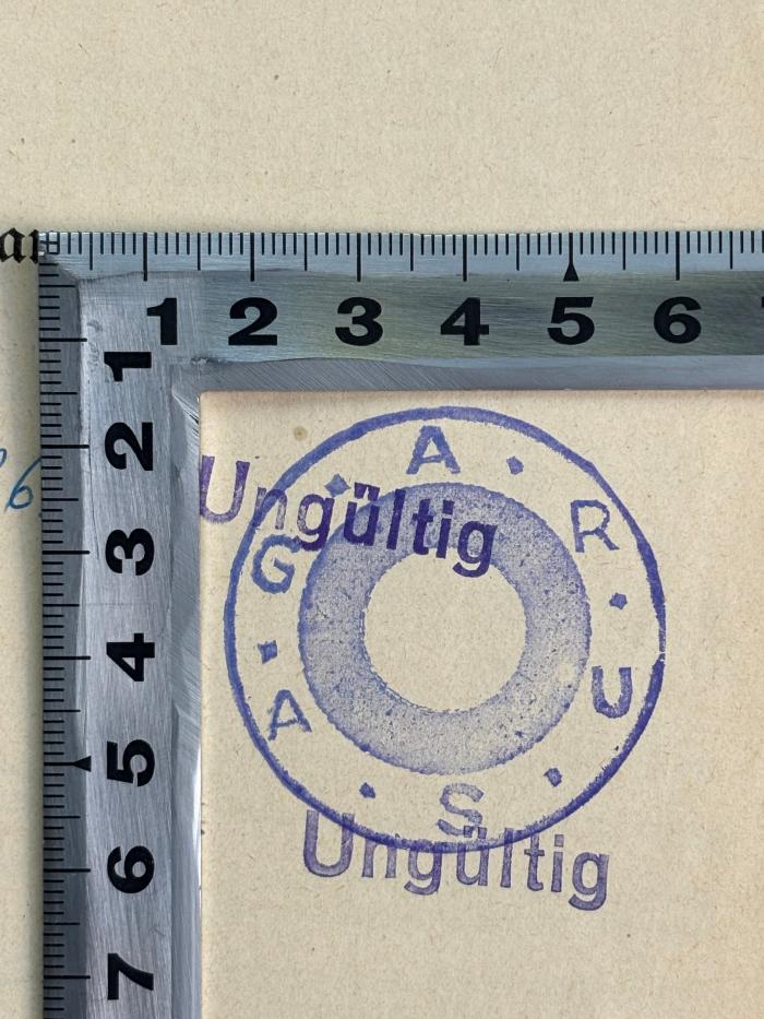 - (ARUSAG GmbH), Stempel: Berufsangabe/Titel/Branche; 'ARUSAG'.  (Prototyp)