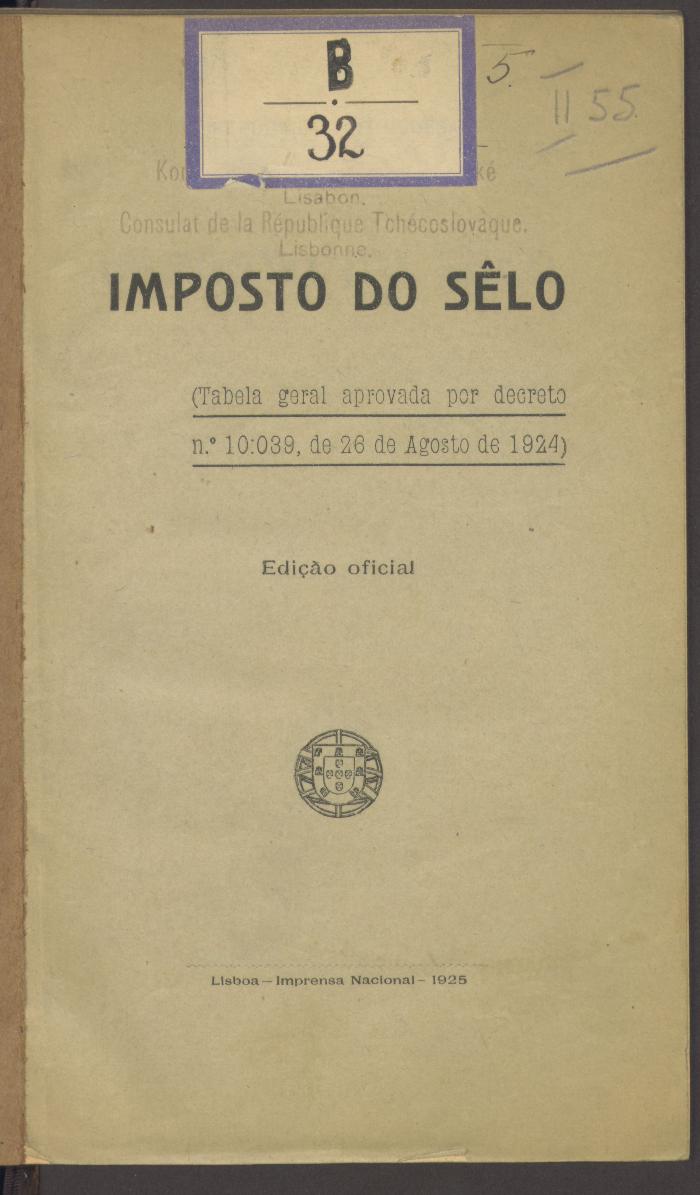 Fg 64720:F8 : Imposto do sêlo : (Tabela geral aprovada por decreto nr 10:039, de 26 de Agosto de 1924). (1925)