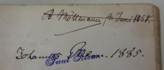 - (Möllmann, B.), Durchgestrichen: Autogramm, Datum; 'B. Möllmann, 4. Juni 1850.'.  (Prototyp)