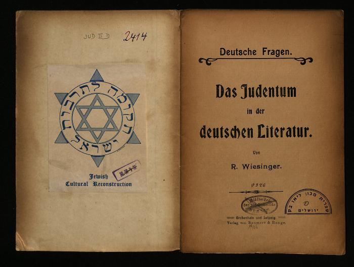 JUD II D 2414 : Deutsche Fragen. Das Judentum in der deutschen Literatur. (1906)