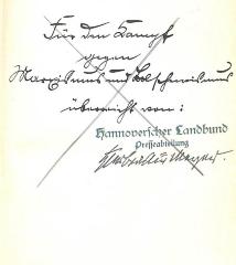 - (Hannoverscher Landbund. Presseabteilung), Von Hand: Widmung; '[hs.] Für den Kampf gegen Marxismus und Bolschewismus überreicht von

[darunter Stempel:] Hannoverscher Landbund / Presseabteilung

[hs.] H[...] Meyer'. 