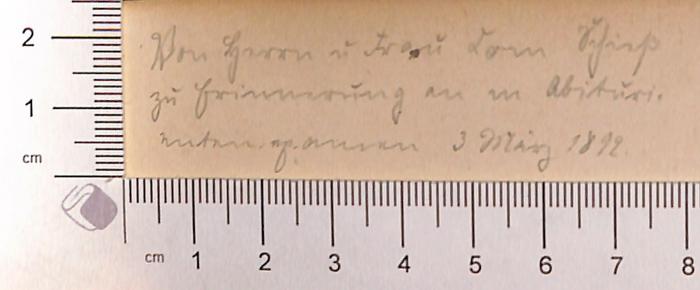 -, Von Hand: Widmung; 'Von Herrn u. Frau [zwei unleserliche Worte] zur Erinnerung [drei unleserliche Worte] 3 März 1892'
