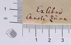 - (Zürn, Caroli), Von Hand: Exlibris; 'Exlibris Caroli Zürn'.  (Prototyp)