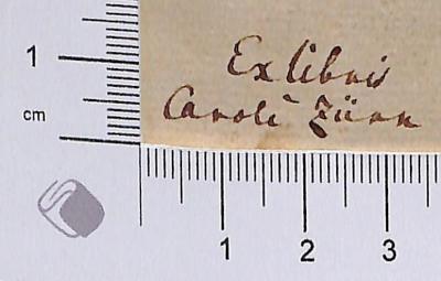- (Zürn, Caroli), Von Hand: Exlibris; 'Exlibris Caroli Zürn'.  (Prototyp)