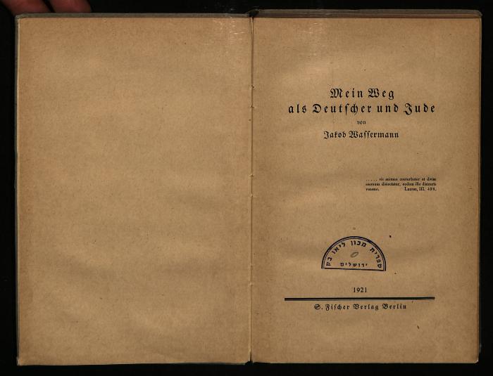 JUD II D 2833 : Mein Weg als Deutscher und Jude (1921)