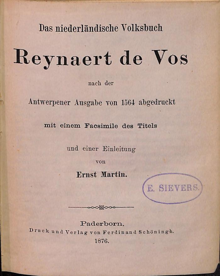 DLIT8765 : &lt;&gt; niederländische Volksbuch Reynaert de Vos (1876)