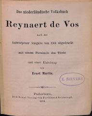 DLIT8765 : &lt;&gt; niederländische Volksbuch Reynaert de Vos (1876)