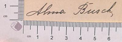 - (Busch, Alma), Von Hand: Autogramm; 'Alma Busch 
'.  (Prototyp)