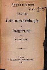 DLIT8960 : Deutsche Literaturgeschichte der Klassikerzeit (1902)
