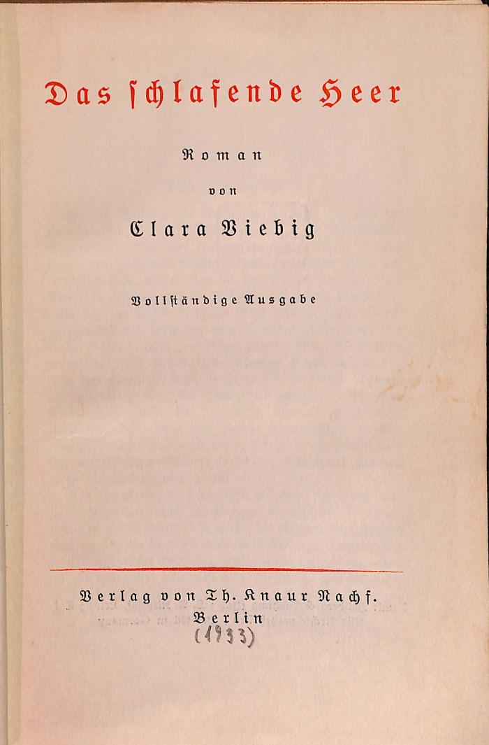 DLIT8903 : &lt;&gt; schlafende Heer ([1933])