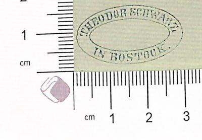 - (Schwarz, Theodor), Stempel: Exlibris; 'Theodor Schwarz in Rostock'.  (Prototyp)