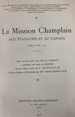 Q 00/1985 : La mission Champlain aux États-Unis et au Canada avril-mai 1912 (1913)