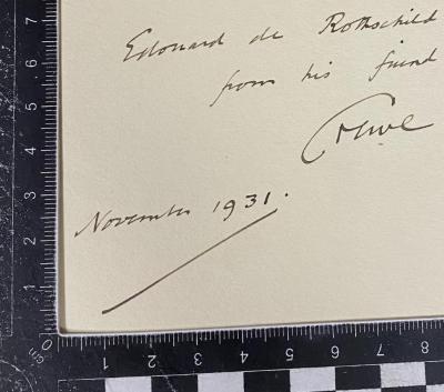 - (de Rothschild, Édouard), Von Hand: Widmung; 'Edouard de Rothschild from his friend Crewe November 1931'. 