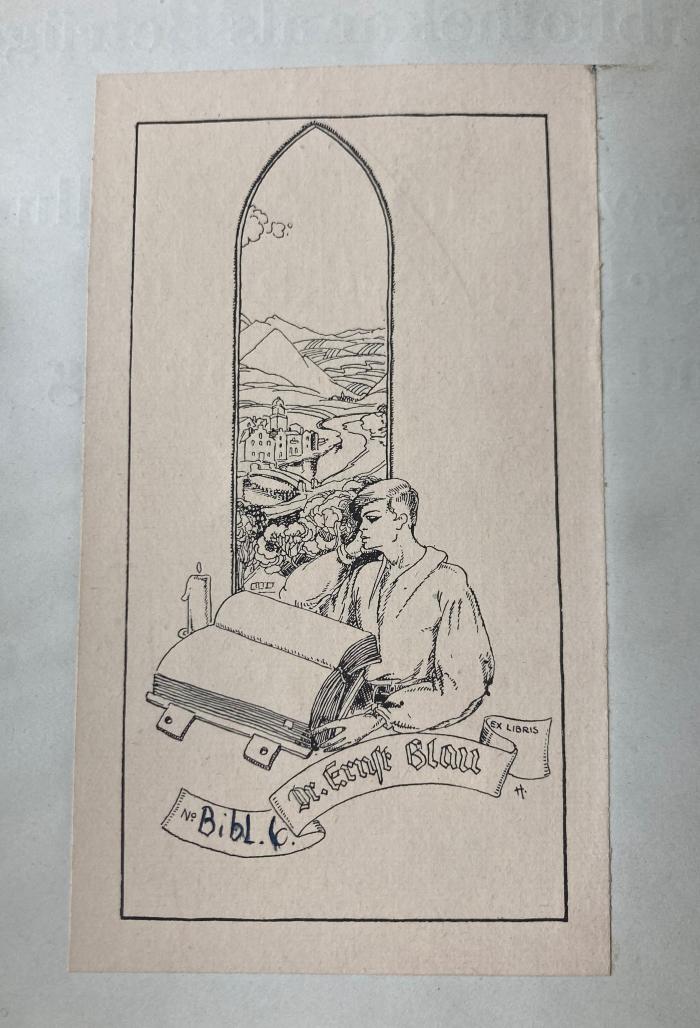 - (Blau, Ernst), Etikett: Exlibris; 'Dr. Ernst Blau Ex libris'.  (Prototyp)