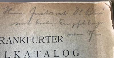 - (Blau, Julius Josef), Von Hand: Widmung; 'Herrn Justizrat Dr. Blau mit besten Empfehlungen vom Vf'. 