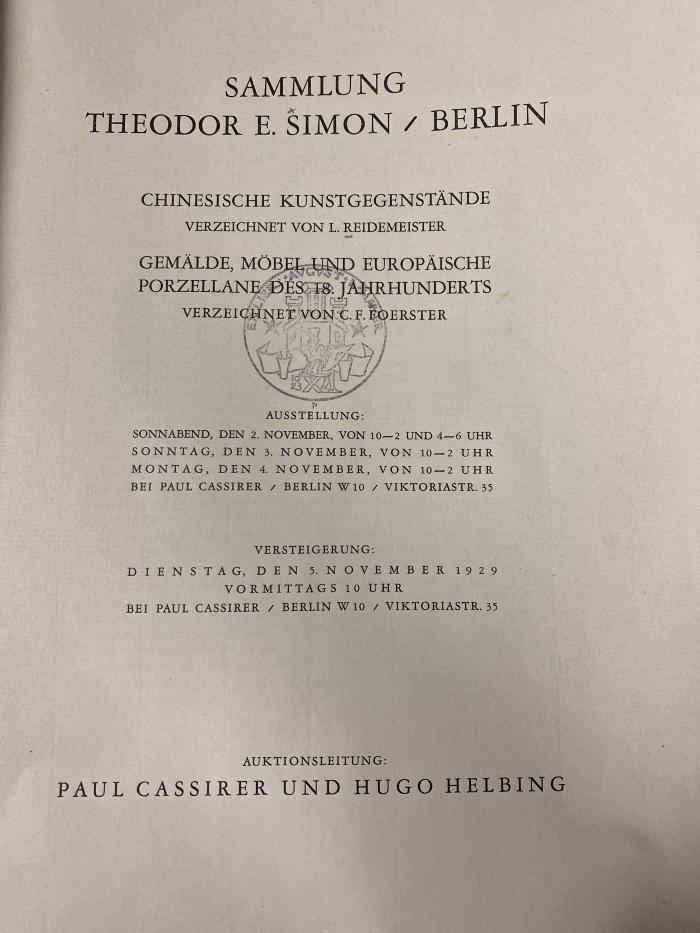 Q 00/2078 : Sammlung Theodor E. Simon (1929)