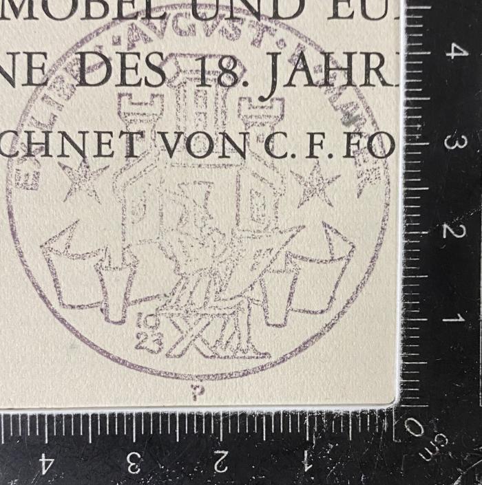- (Mayer, August Liebmann), Stempel: Name, Exlibris, Datum; 'Ex Libr August L Mayer 1923'.  (Prototyp)