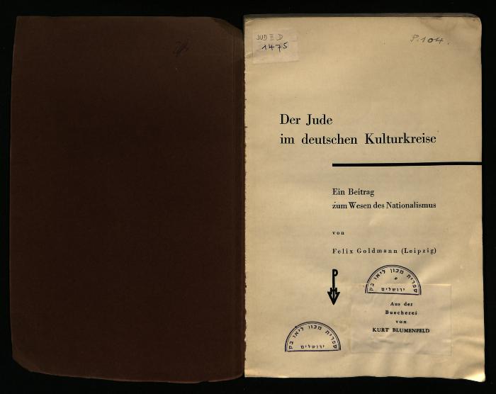 JUD II D 1475 : Der Jude im deutschen Kulturkreise
