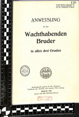 Q 00/759 : Anweisung für den Wachthabenden Bruder in allen drei Graden (1930)