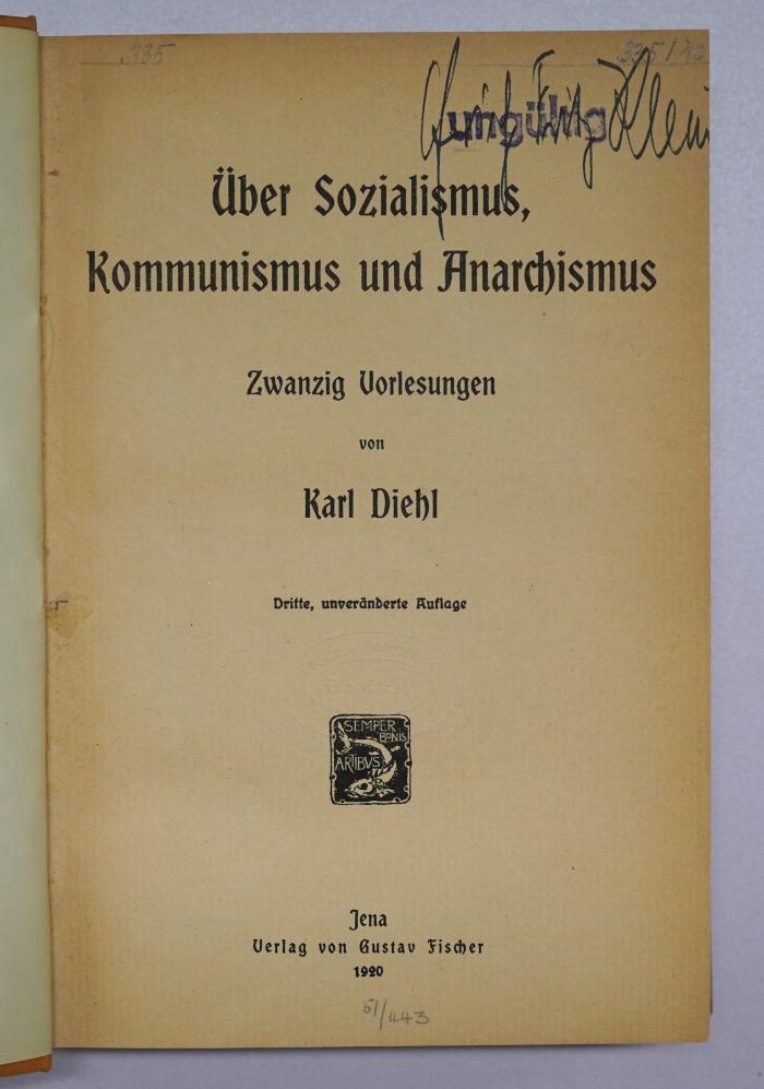 Bb 105&lt;3&gt; : Über Sozialismus, Kommunismus und Anarchismus (1920)