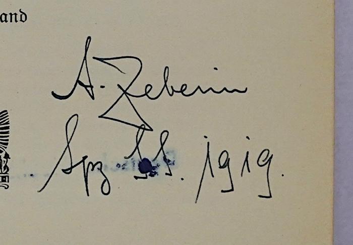 Bb 103-1&lt;2&gt; und -2&lt;2&gt; : Geschichte der sozialen Frage und des Sozialismus in der antiken Welt. Bd. 1 und 2 (1912);- (Schröder, Kurt), Von Hand: Name, Datum; 'A. Leberin [Lpz] [ff.] 1919.'. 