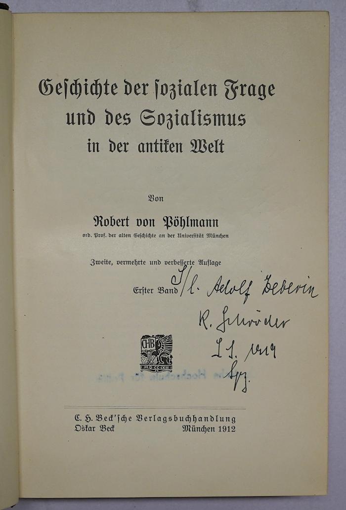 Bb 103-1&lt;2&gt; und -2&lt;2&gt; : Geschichte der sozialen Frage und des Sozialismus in der antiken Welt. Bd. 1 und 2 (1912)