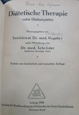 Ki 506 f: Diätische Therapie nebst Diätbeispielen (1928)