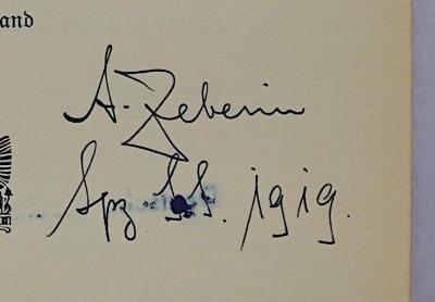 Bb 103-1&lt;2&gt; und -2&lt;2&gt; : Geschichte der sozialen Frage und des Sozialismus in der antiken Welt. Bd. 1 und 2 (1912);- (Schröder, Kurt), Von Hand: Name, Datum; 'A. Leberin [Lpz] [ff.] 1919.'. 