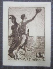 - (Hennig, Kurt), Etikett: Exlibris, Abbildung, Berufsangabe/Titel/Branche, Name, Initiale; 'Dr Kurt Hennig
KS'.  (Prototyp)