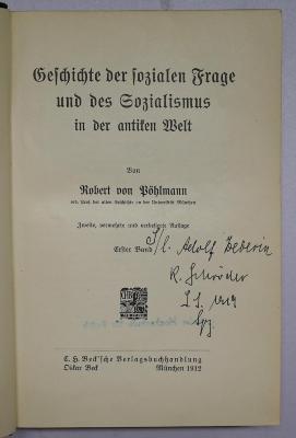 Bb 103-1&lt;2&gt; und -2&lt;2&gt; : Geschichte der sozialen Frage und des Sozialismus in der antiken Welt. Bd. 1 und 2 (1912)