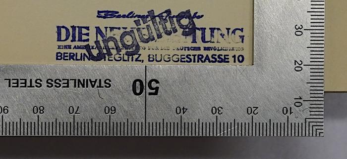 Bb 106&lt;6&gt; : Allgemeine Geschichte des Sozialismus und der sozialen Kämpfe (1929);- (Die Neue Zeitung), Stempel: Name, Ortsangabe, Berufsangabe/Titel/Branche; 'Berliner Anzeiger Die Neue Zeitung Eine amerikanische Zeitung für die deutsche Bevölkerung  Berlin-Steglitz, Buggestr. 10'. 